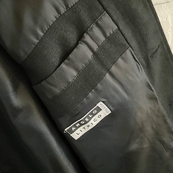 Vintage Men’s blazer overcoat Linen blend Button down Angelico Litrico Black 46L - Picture 7 of 15